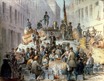Barricades in Marzstrasse, Vienna, 1848 by Edouard Ritter